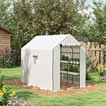 Outsunny Walk-in Greenhouse W/ 3 Tier Shelves, Green House Garden Grow House W/ Pe Cover, Roll-up Door, Mesh Windows, 140 X 213 X 190cm, White