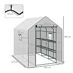 Outsunny Walk-in Greenhouse W/ 3 Tier Shelves, Green House Garden Grow House W/ Pe Cover, Roll-up Door, Mesh Windows, 140 X 213 X 190cm, White