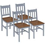 Homcom Dining Chairs Set Of 4, Kitchen Chair With Slat Back, Pine Wood Structure For Living Room And Dining Room, Grey