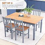 Homcom Dining Chairs Set Of 4, Kitchen Chair With Slat Back, Pine Wood Structure For Living Room And Dining Room, Grey