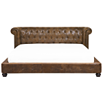 Eu Super King Size Panel Bed 6ft Brown Faux Suede Slatted Frame Chesterfield Headboard Classic Beliani