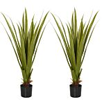 Homcom Set Of 2 Artificial Plants Agave Succulent In Pot Desk Fake Plants For Home Indoor Outdoor Decor, 15x15x90cm, Green