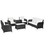 Outsunny 7 Seater Outdoor Rattan Garden Furniture Sets With Wicker Sofa, Reclining Armchair And Glass Table, 181x75x81cm, Black