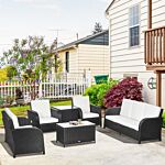 Outsunny 7 Seater Outdoor Rattan Garden Furniture Sets With Wicker Sofa, Reclining Armchair And Glass Table, 181x75x81cm, Black