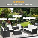 Outsunny 7 Seater Outdoor Rattan Garden Furniture Sets With Wicker Sofa, Reclining Armchair And Glass Table, 181x75x81cm, Black