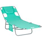 Outsunny Beach Chaise Lounge With Face Cavity & Arm Slots, Portable Sun Lounger, Reclining Lounge Chair For Patio Garden Beach Pool, Green