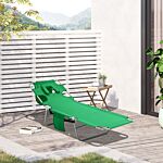 Outsunny Beach Chaise Lounge With Face Cavity & Arm Slots, Portable Sun Lounger, Reclining Lounge Chair For Patio Garden Beach Pool, Green