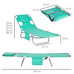 Outsunny Beach Chaise Lounge With Face Cavity & Arm Slots, Portable Sun Lounger, Reclining Lounge Chair For Patio Garden Beach Pool, Green