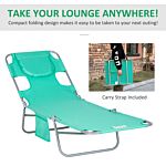 Outsunny Beach Chaise Lounge With Face Cavity & Arm Slots, Portable Sun Lounger, Reclining Lounge Chair For Patio Garden Beach Pool, Green