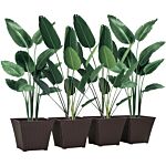 Outsunny Outdoor Planter Pack Of 4, Rattan Effect Plant Pots Indoor Stackable Design, For Garden Patio Porch Deck, Brown