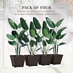 Outsunny Outdoor Planter Pack Of 4, Rattan Effect Plant Pots Indoor Stackable Design, For Garden Patio Porch Deck, Brown