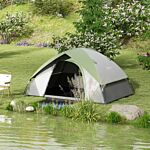Outsunny 4-5 Man Single Room Camping Tent, 3000mm Waterproof, With Sewn-in Groundsheet And Carry Bag, Grey And Green
