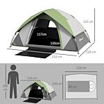 Outsunny 4-5 Man Single Room Camping Tent, 3000mm Waterproof, With Sewn-in Groundsheet And Carry Bag, Grey And Green