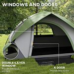 Outsunny 4-5 Man Single Room Camping Tent, 3000mm Waterproof, With Sewn-in Groundsheet And Carry Bag, Grey And Green