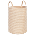 Set Of 2 Storage Baskets Beige Cotton Handmade With Handles Solid Colour Laundry Hamper Fabric Bin Beliani