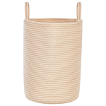 Set Of 2 Storage Baskets Beige Cotton Handmade With Handles Solid Colour Laundry Hamper Fabric Bin Beliani