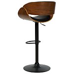 Bar Stool Dark Wood With Black Faux Leather Seat Footstool Swivel Gas Lift Adjustable Height Modern Beliani