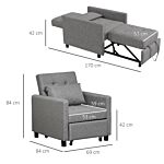 Homcom 3-in-1 Chair Bed, Convertible Sleeper Chair With Adjustable Backrest, Pillow And Footrest For Living Room, Grey