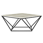 Coffee Table Beige Tabletop Black Metal Base 80 X 80 Cm Manufactured Wood Marble Finish Glamorous Design Beliani