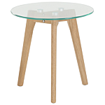 Nest Of 2 Tables Transparent Round Glass Top 3 Light Wood Legs Scandinavian Minimalistic Beliani