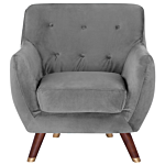 Armchair Grey Velvet Button Tufted Back Wooden Legs Beliani