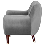 Armchair Grey Velvet Button Tufted Back Wooden Legs Beliani