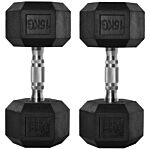 Homcom 2x15kg Rubber Hex Dumbbell Portable Hand Weights Dumbbell Home Gym Workout Fitness Hand Dumbbell