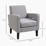 Homcom 2 Pieces Modern Armchairs With Rubber Wood Legs, Upholstered Accent Chairs, Single Sofa For Living Room, Bedroom, Light Grey