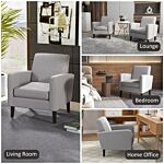Homcom 2 Pieces Modern Armchairs With Rubber Wood Legs, Upholstered Accent Chairs, Single Sofa For Living Room, Bedroom, Light Grey
