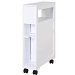 Homcom Mdf Narrow Rolling Bathroom Side Cabinet White