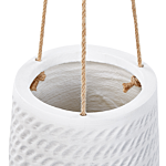Hanging Plant Pot Off-white Fibre Clay ⌀ 20 Cm Round Jute String Flower Pot Embossed Pattern Beliani