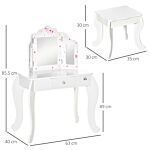 Homcom Kids Vanity Table & Stool Girls Dressing Set Make Up Desk Chair Dresser Play Set With Rotatable Mirrors Drawer Star & Heart Pattern White