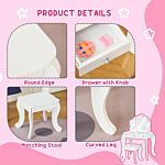 Homcom Kids Vanity Table & Stool Girls Dressing Set Make Up Desk Chair Dresser Play Set With Rotatable Mirrors Drawer Star & Heart Pattern White