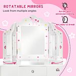 Homcom Kids Vanity Table & Stool Girls Dressing Set Make Up Desk Chair Dresser Play Set With Rotatable Mirrors Drawer Star & Heart Pattern White