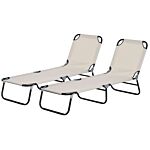 Outsunny Garden Sun Lounger, With Five-position Back - Cream White