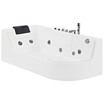 Whirlpool Bath White Sanitary Acrylic Glass Front Faux Leather Headrest Led Illumination Single 170 X 85 Cm Curved Design Beliani