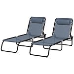 Outsunny 2 Pcs Folding Sun Lounger Beach Chaise Chair Garden Cot Camping Recliner With 4 Position Adjustable Grey