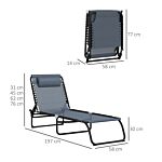 Outsunny 2 Pcs Folding Sun Lounger Beach Chaise Chair Garden Cot Camping Recliner With 4 Position Adjustable Grey