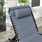 Outsunny 2 Pcs Folding Sun Lounger Beach Chaise Chair Garden Cot Camping Recliner With 4 Position Adjustable Grey