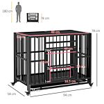 Pawhut 37" Heavy Duty Dog Crate, Foldable Dog Cage, With Openable Top, Locks, Removable Tray, Wheels - Black