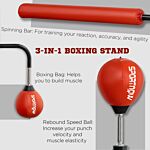 Sportnow 140-205cm Inflatable Punch Bag W/ Reaction Bar Challenge, Freestanding Punching Bag Training Equipment W/ Suction Cups, Mma Equipment, Red