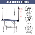 Pawhut Adjustable Dog Grooming Table Rubber Top 2 Safety Slings Mesh Storage Basket Heavy Metal Blue 107 X 60 X 170cm
