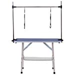 Pawhut Adjustable Dog Grooming Table Rubber Top 2 Safety Slings Mesh Storage Basket Heavy Metal Blue 107 X 60 X 170cm