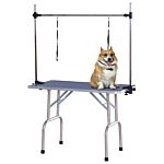 Pawhut Adjustable Dog Grooming Table Rubber Top 2 Safety Slings Mesh Storage Basket Heavy Metal Blue 107 X 60 X 170cm