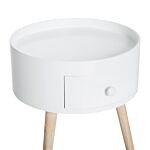 Homcom Modern Round Coffee Table Wooden Side Table Living Room Storage Unit W/drawer Wood Leg - White