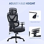 Vinsetto Mesh Office Chair, Height Adjustable Desk Chair With Lumbar Support, Swivel Wheels And Adjustable Headrest, Black