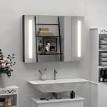 Kleankin Led Bathroom Cabinet With Mirror, Wall Mounted Dimmable Storage Organiser With 3 Mirrored Doors And Adjustable Shelves