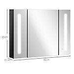 Kleankin Led Bathroom Cabinet With Mirror, Wall Mounted Dimmable Storage Organiser With 3 Mirrored Doors And Adjustable Shelves