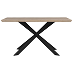 Dining Table Light Wood Top Black Metal Legs 140 X 80 Cm 6 Seater Rectangular Industrial Beliani