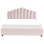 Storage Bed Pastel Pink Velvet Eu Super King Size 6ft Sea Shell Headboard Slatted Base Beliani